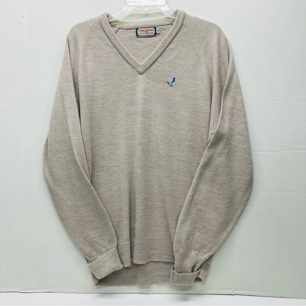 Vintage Flying Scotsman V Neck XL Sweater Mallard Collection Tan Grandpacore USA